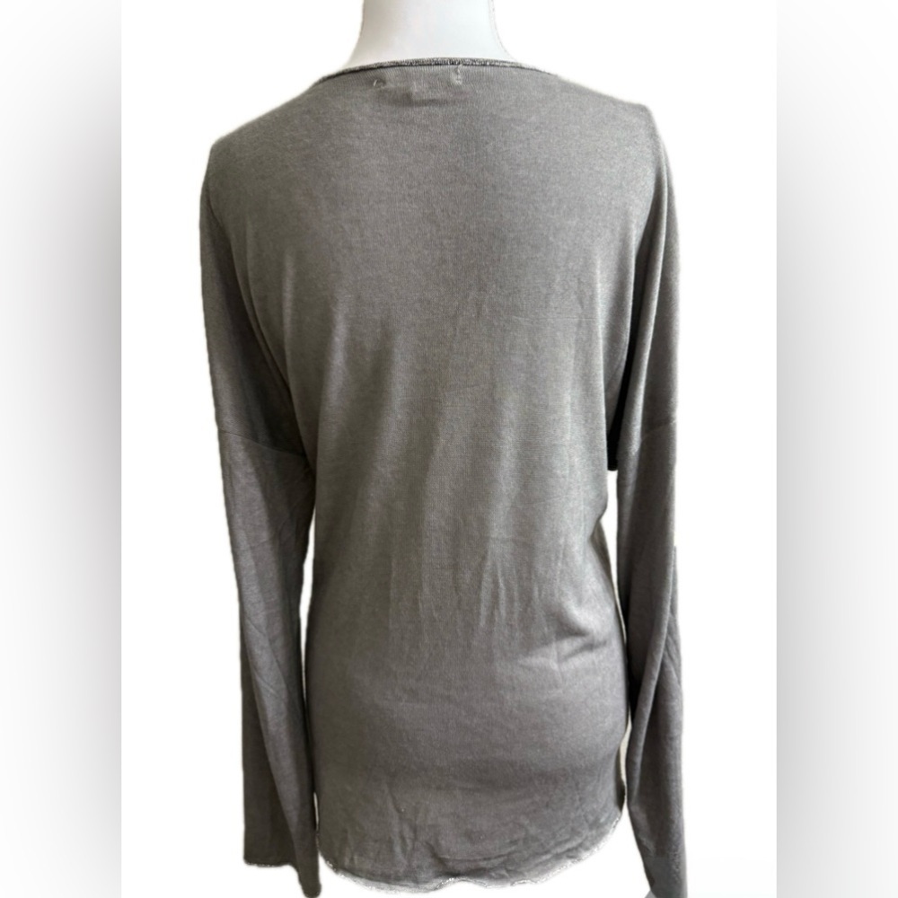 TEMPO PARÍS METALLIC CAMO LONG SLEEVE TOP GRAY SIZE: M / L EFFORTLESS CHIC. - Picture 5 of 7